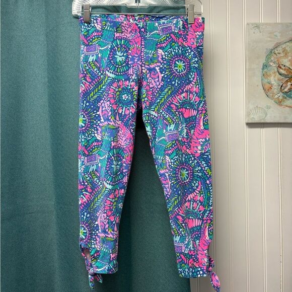 Lilly Pulitzer Leggings Multi Color Stretch Tie Hem Pants Size XL 12-14 - Picture 1 of 7